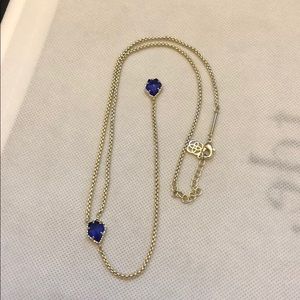 Kendra Scott gold and blue lariat Mason necklace